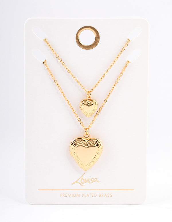 Gold Plated  Hearts Necklaces 2-Pack