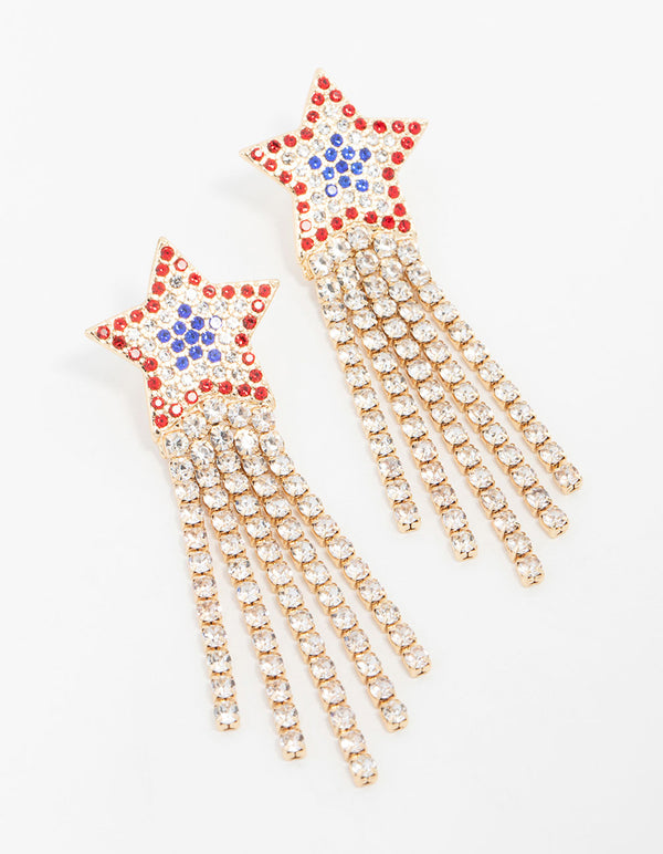 Gold Star Cup Chain Drop Earrings