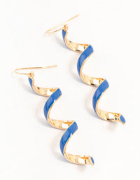 Gold Blue Enamel Spiral Drop Earrings - link has visual effect only