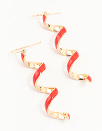 Gold Red Enamel Spiral Drop Earrings - link has visual effect only