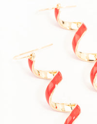 Gold Red Enamel Spiral Drop Earrings - link has visual effect only
