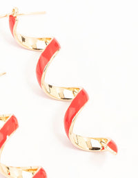 Gold Red Enamel Spiral Drop Earrings - link has visual effect only