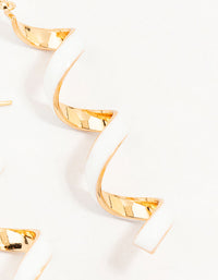 Gold White Enamel Spiral Drop Earrings - link has visual effect only