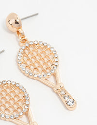Gold Diamante Tennis Racket Drop Earrings - link has visual effect only
