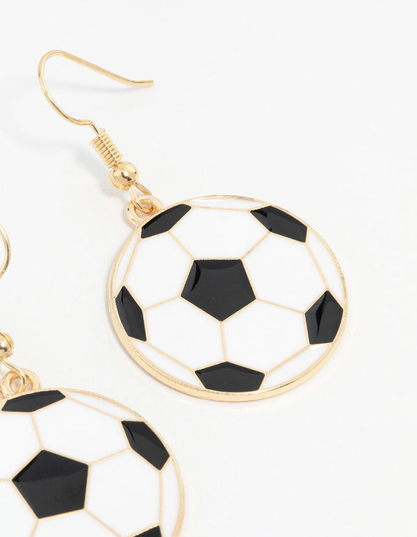 Gold Enamel Football Drop Earrings