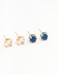 Coloured Diamante Gold Stud Earrings 3-Pack - link has visual effect only
