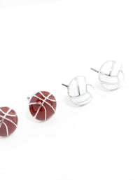 Sports Balls Stud Earrings 3-Pack Set - link has visual effect only