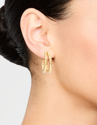 Waterproof Gold Plated Stainless Steel Two Layered Hoop Earrings - link has visual effect only
