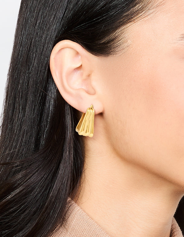 Waterproof Gold Plated Stainless Steel Square Wave Hoop Earrings