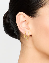Waterproof Gold Plated Stainless Steel Medium Hoop Earrings 2-Pack - link has visual effect only