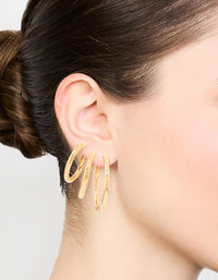 Waterproof Gold Plated Stainless Steel Large Basic Hoop Earrings 3-Pack - link has visual effect only