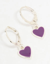 Silver Purple Heart Drop Huggie Earrings - link has visual effect only