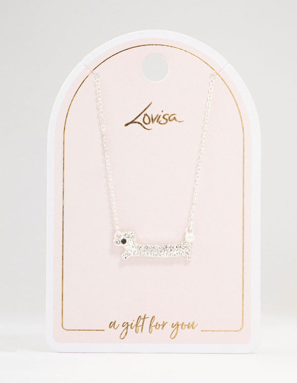 Silver Diamante Sausage Dog Necklace