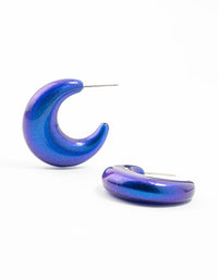 Dark Blue Coated Glitter Crescent Hoop Earrings - link has visual effect only