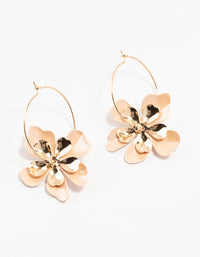 Gold Coated Metal Flower Hoop Earrings - link has visual effect only