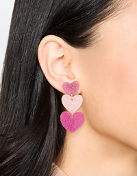 Triple Pink Acrylic Glitter Heart Drop Earrings - link has visual effect only
