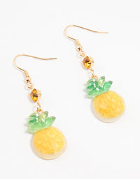 Yellow & Green Pineapple Acrylic Diamante Drop Earrings - link has visual effect only