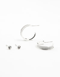 Silver Glitter Hoop & Stud Earrings 2-Pack - link has visual effect only