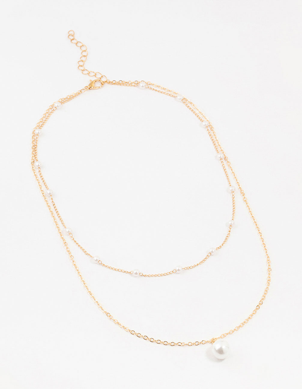 Gold Station Pearl Pendant Layered Necklace