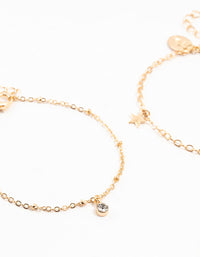 Gold Diamante Star Charm Bracelets 2-Pack - link has visual effect only
