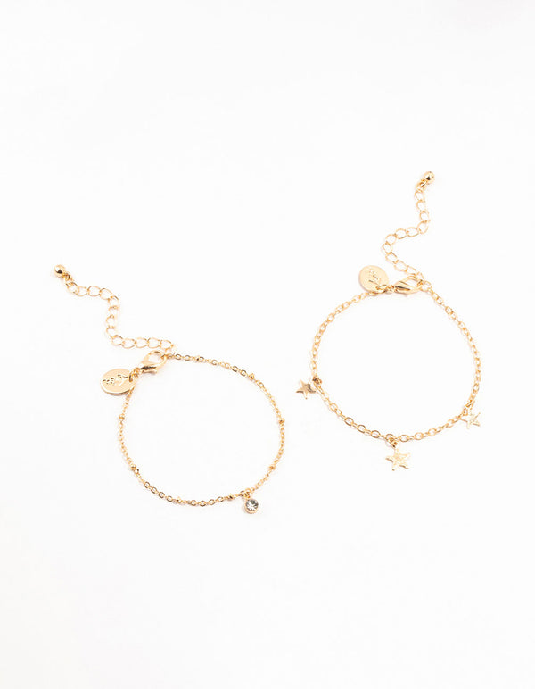 Gold Diamante Star Charm Bracelets 2-Pack