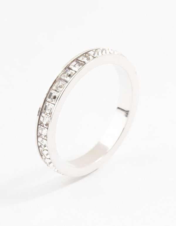 Waterproof Stainless Steel Cubic Zirconia Band Ring