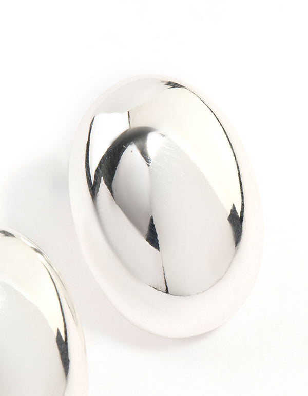 Silver Plated Oval Stud Earrings