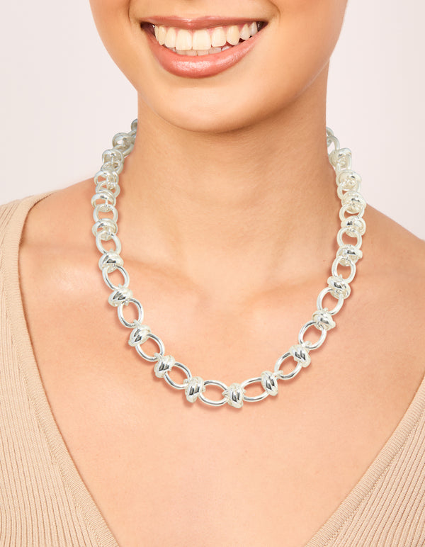 Silver Plated Knotted Chain Necklace