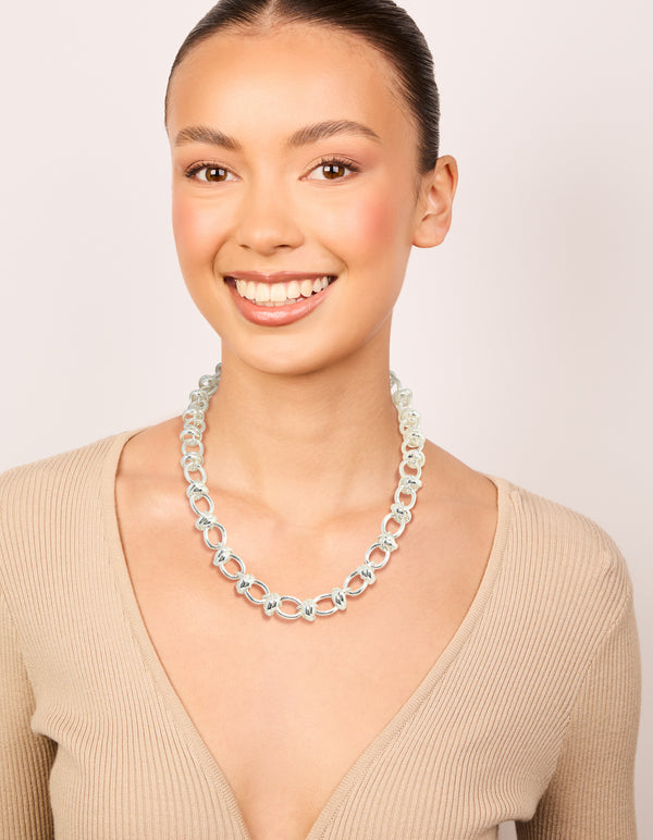 Silver Plated Knotted Chain Necklace