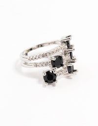 Silver Black 3 Row Round Cubic Zirconia Ring - link has visual effect only