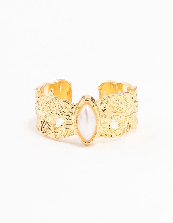 Gold Plated Wide Leaf Band Ring