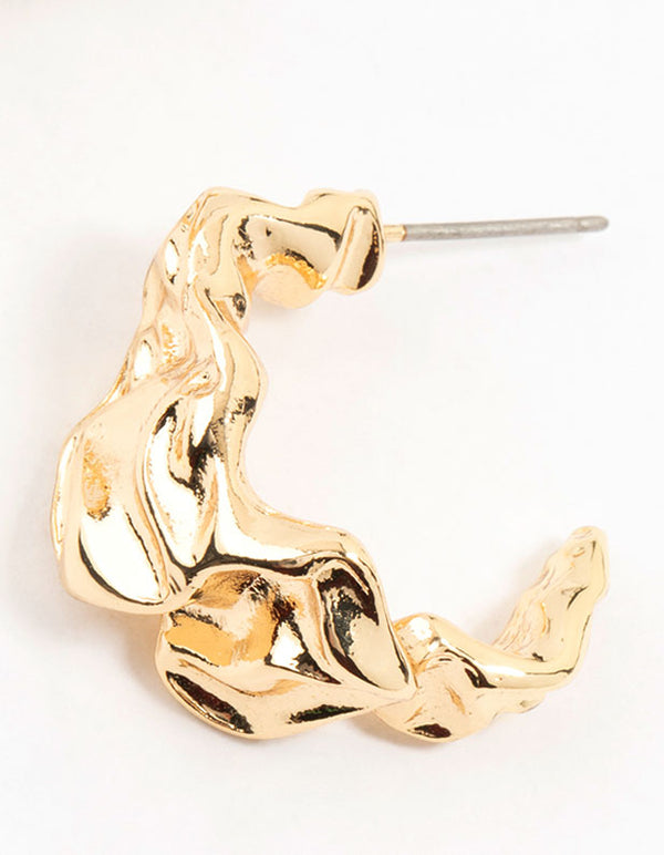 Gold Plated Molten Mini Hoop Earrings