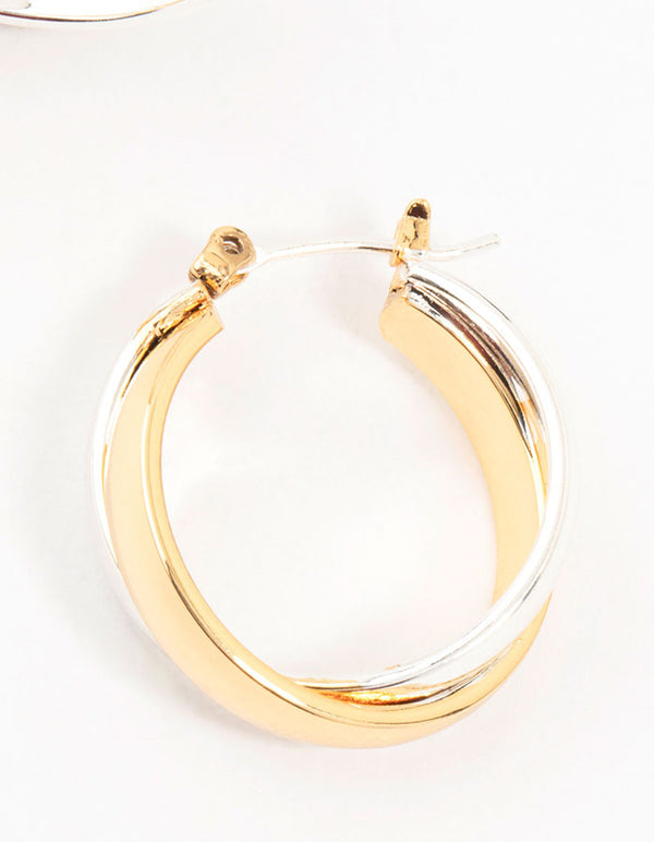 Mixed Metals Twisted Hoop Earrings