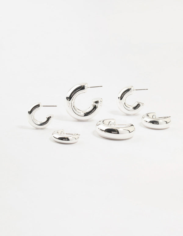 Silver Plated Chunky Bubble Hoop Earrings 3-Pack