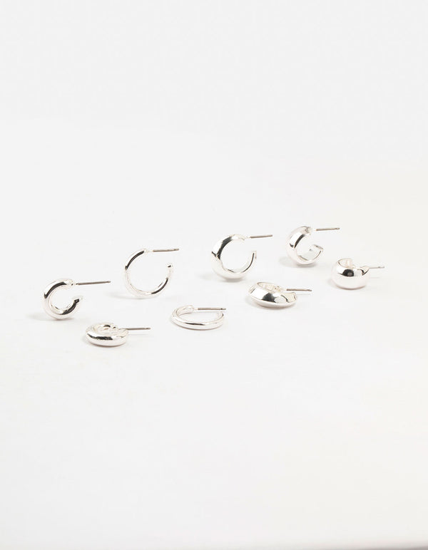Silver Plated Mixed Hoop Earrings 4-Pack
