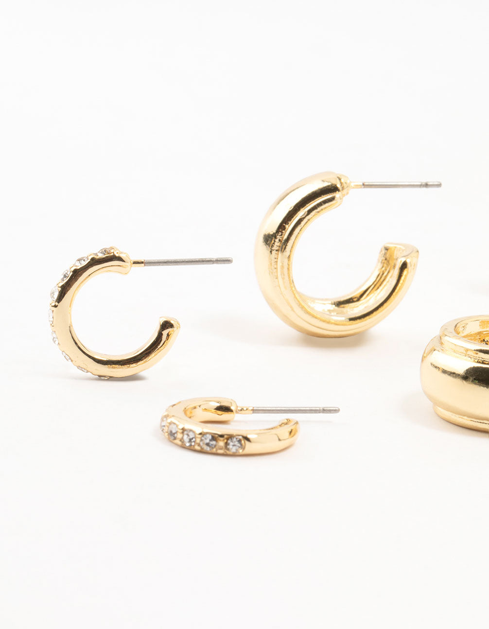 Gold Plated Diamante Crystal Hoop Earrings 4-Pack