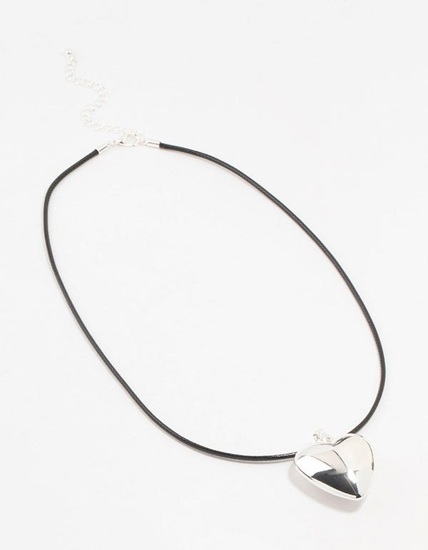Silver Plated Heart Cord Necklace
