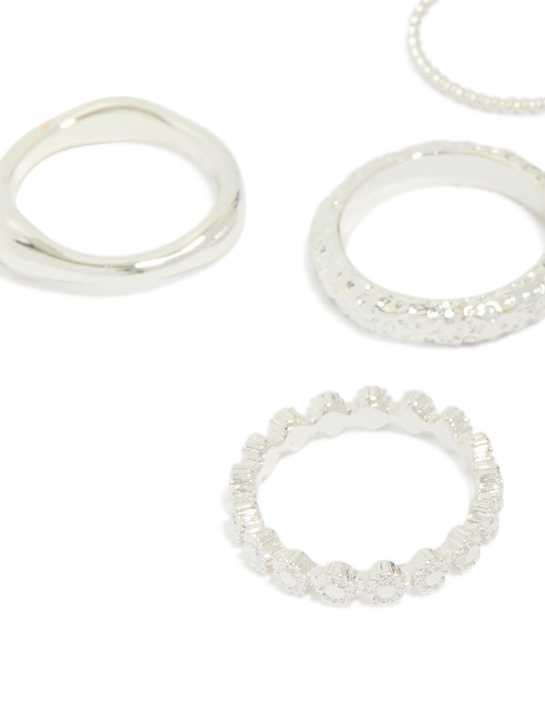 Silver Plated Molten Mixed Rings 5-Pack
