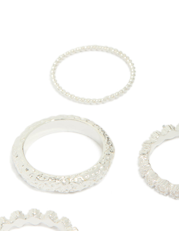 Silver Plated Molten Mixed Rings 5-Pack