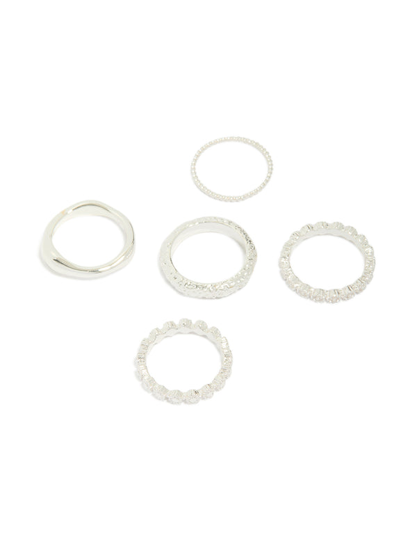 Silver Plated Molten Mixed Rings 5-Pack