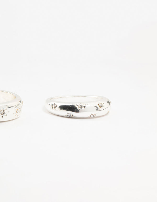 Silver Plated Celestial Star Rings 3-Pack