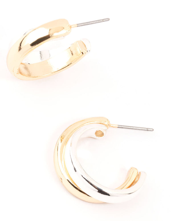Mixed Metals Double Overlap Hoop Earrings