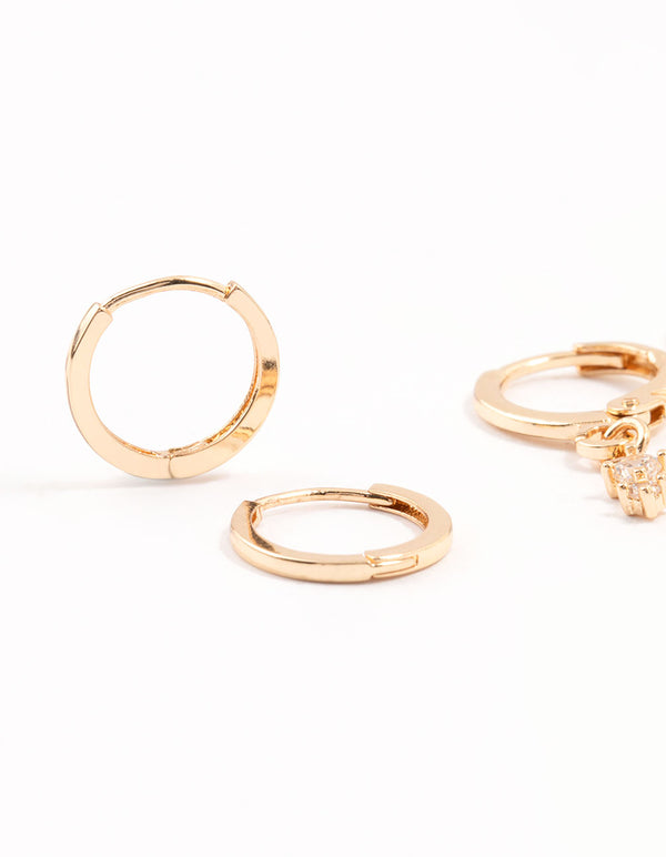 Gold Dainty & Round Cubic Zirconia Hoop Earrings 3-Pack