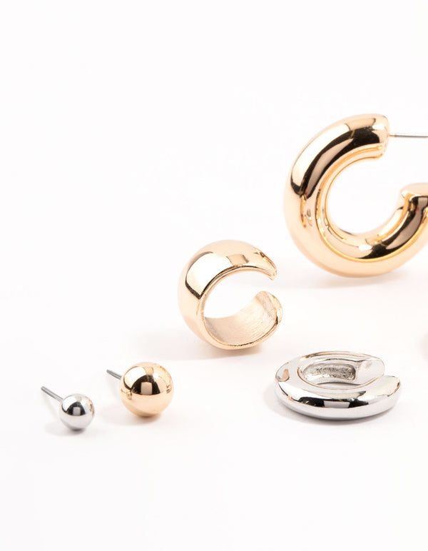 Mixed Metals Chunky Mixed Shape Earrings 4-Pack