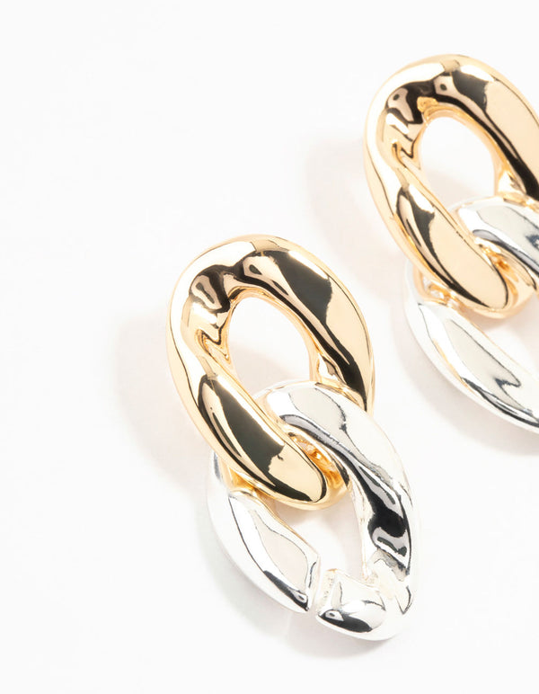 Mixed Metals Gold & Silver Double Link Chain Drop Earrings
