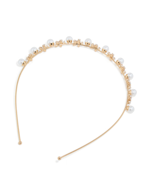 Gold Alternating Flower & Pearl Headband