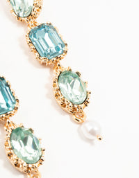 Gold & Aqua Mixed Shape Diamante Drop Earrings - link has visual effect only