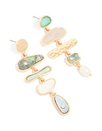 Gold Mixed Shape & Multicoloured Shell Drop Earrings - link has visual effect only