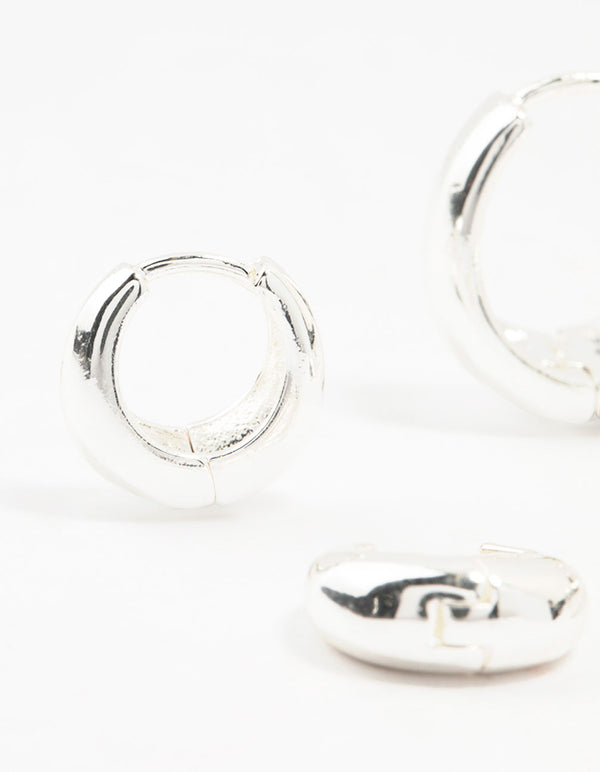 Silver Plated Brass  Chunky Mixed Hoop Earrings 3-Pack