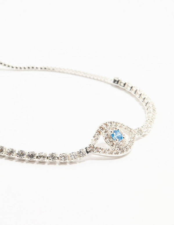 Silver Plated Brass  Crystal Large Evil Eye Bracelet